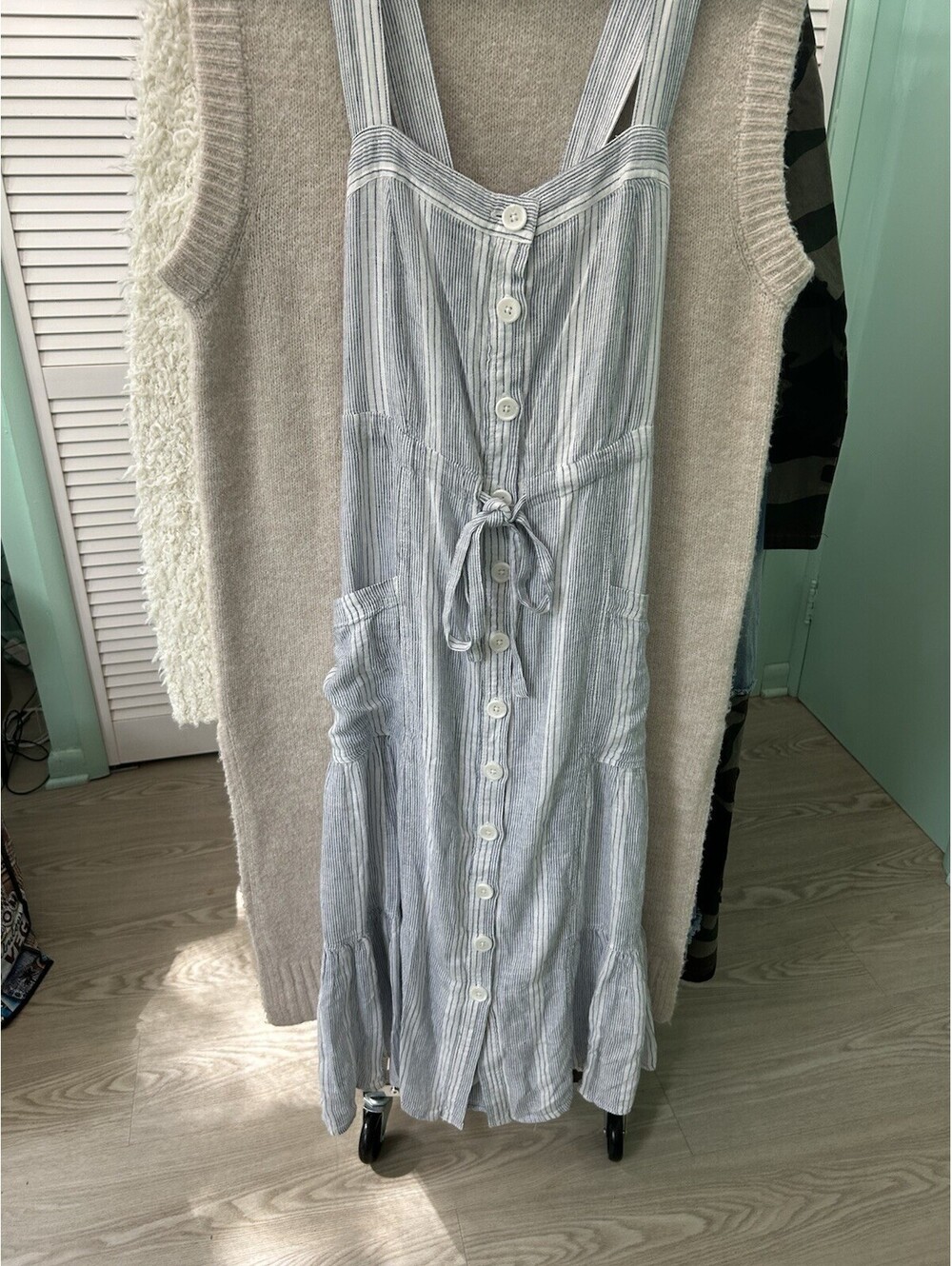 Rails Womens Size Small Blue & White Sundress Linen Blend Maxi Boho Indie #22